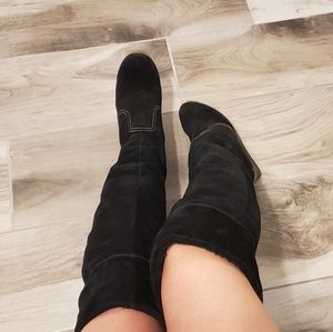 Real suede over knee wedge winter boots